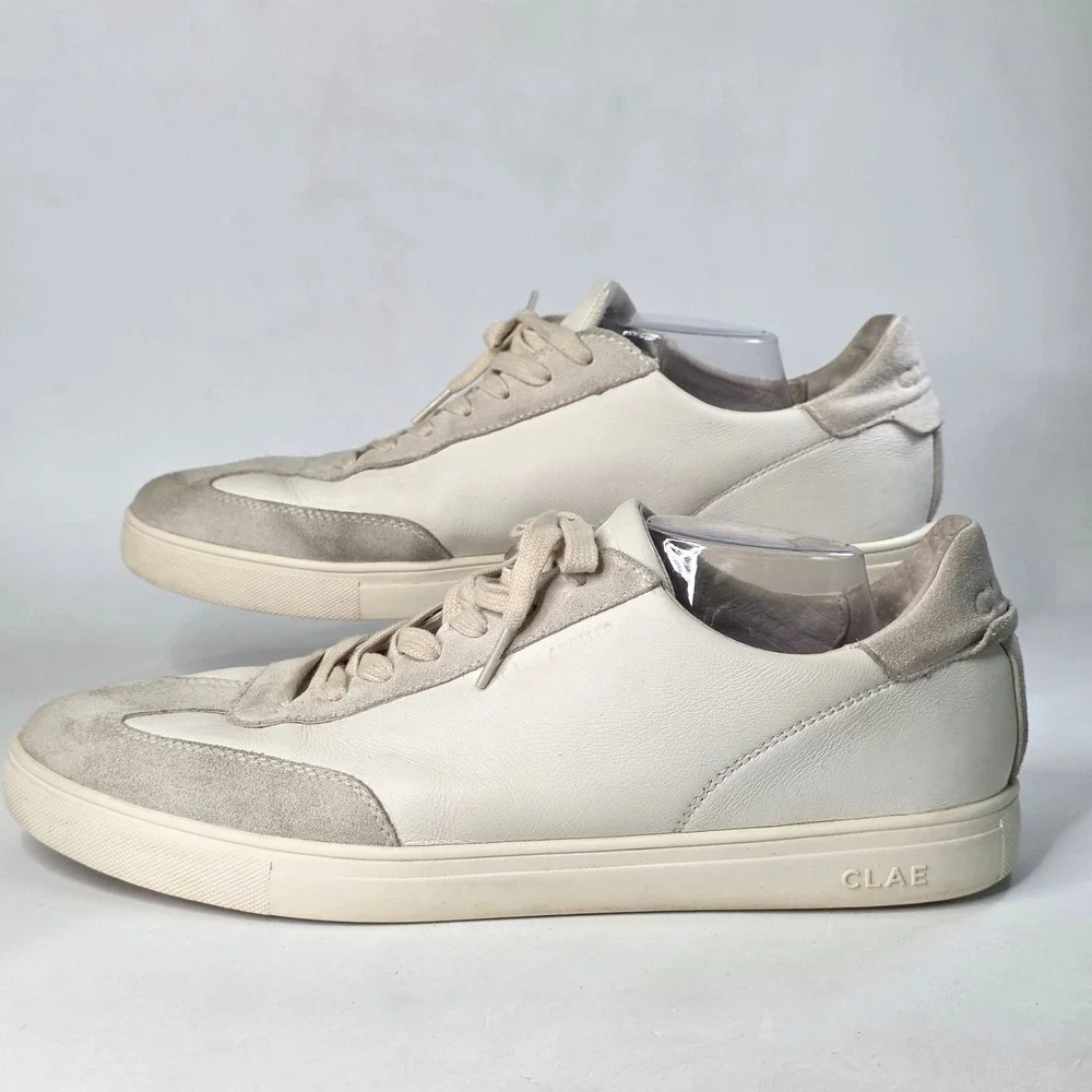 Clae Los Angeles Men's 14 Leather Suede Low Top Sneakers White Cream Shoes 48 EU